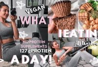 what I eat in a day: VEGAN 🌿  WITHOUT PROTEIN SUPPLEMENTS // 125G + PROTEIN || Ab Workout!